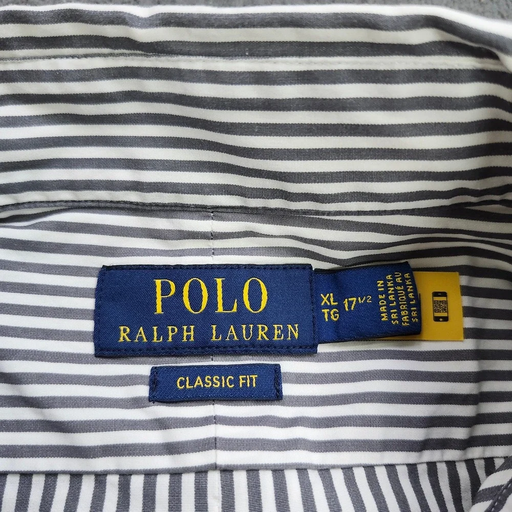 Polo Ralph Lauren Mens XL Classic Fit Striped Button Down Shirt Navy White 15718